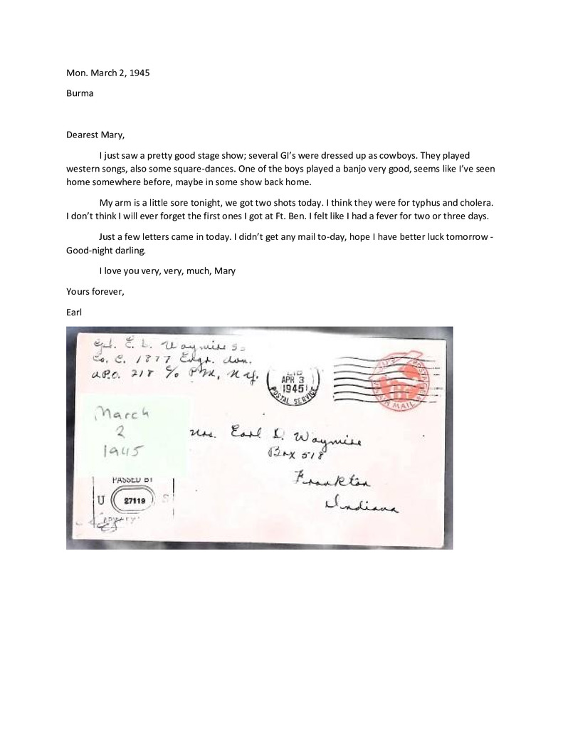 Waymire Letters March 2, 1945