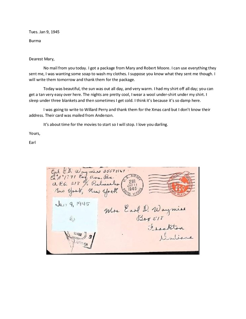 Waymire Letters Jaurary 9, 1945