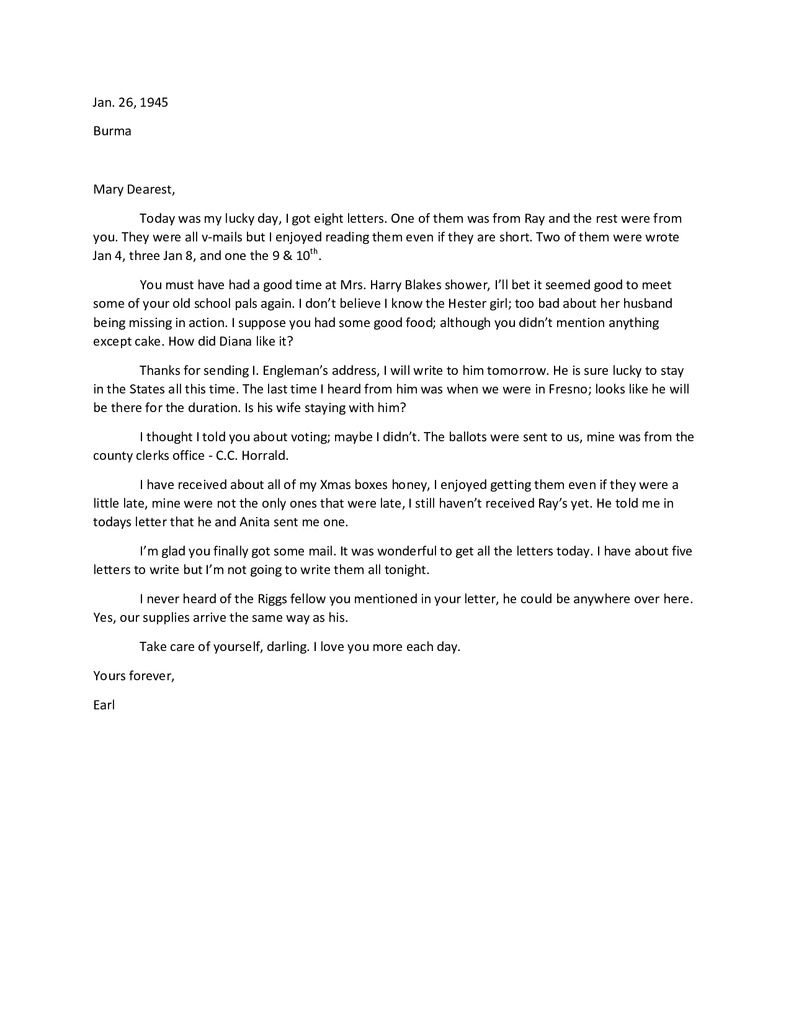 Waymire Letters January 26, 1945