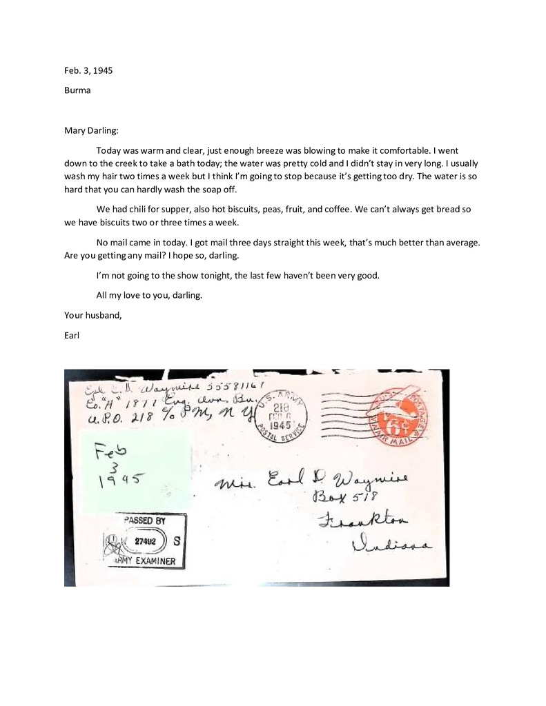 Waymire Letters February 3, 1945