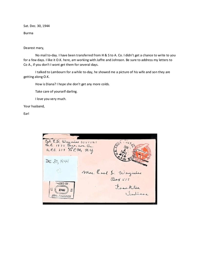Waymire Letters December 30, 1944