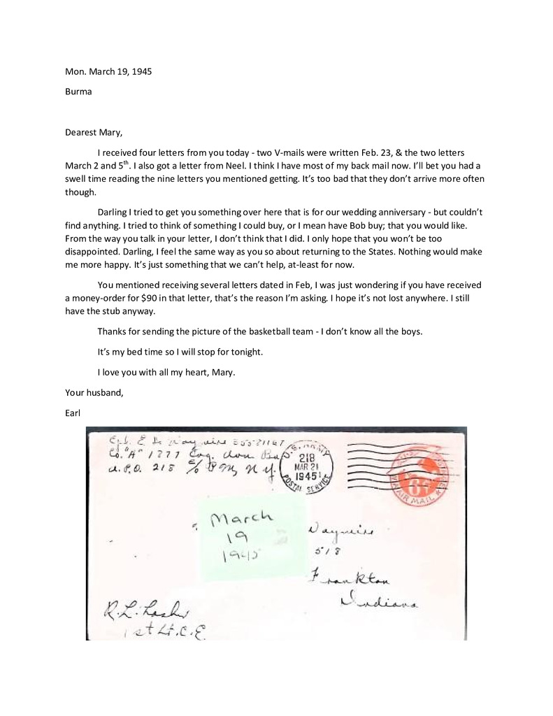 Waymire Letters March 19, 1945