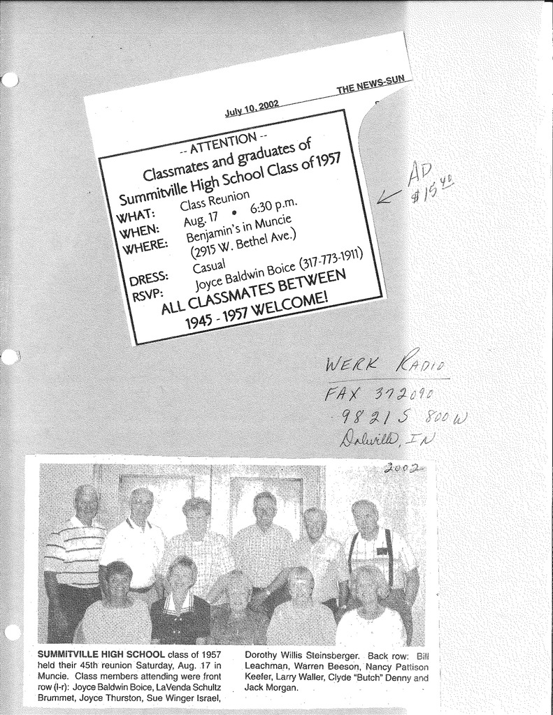 SHS Class of 1957 has 45th Reunion