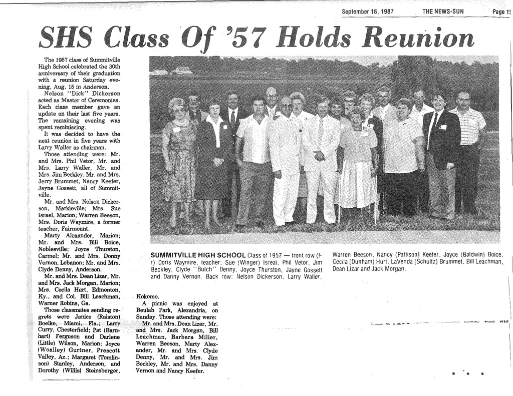 SHS Class of '57 Holds Reunion 1987