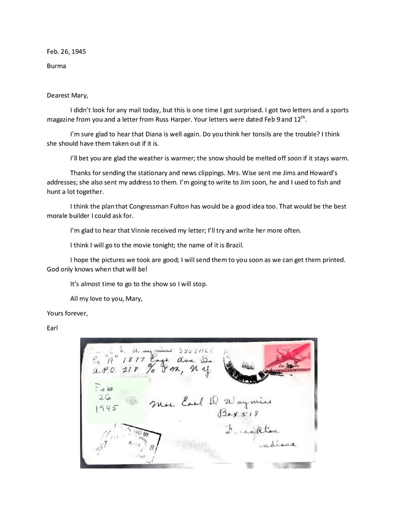 Waymire Letters February 26, 1945