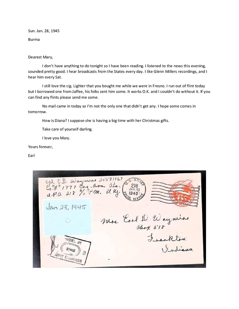 Waymire Letters January 28, 1945