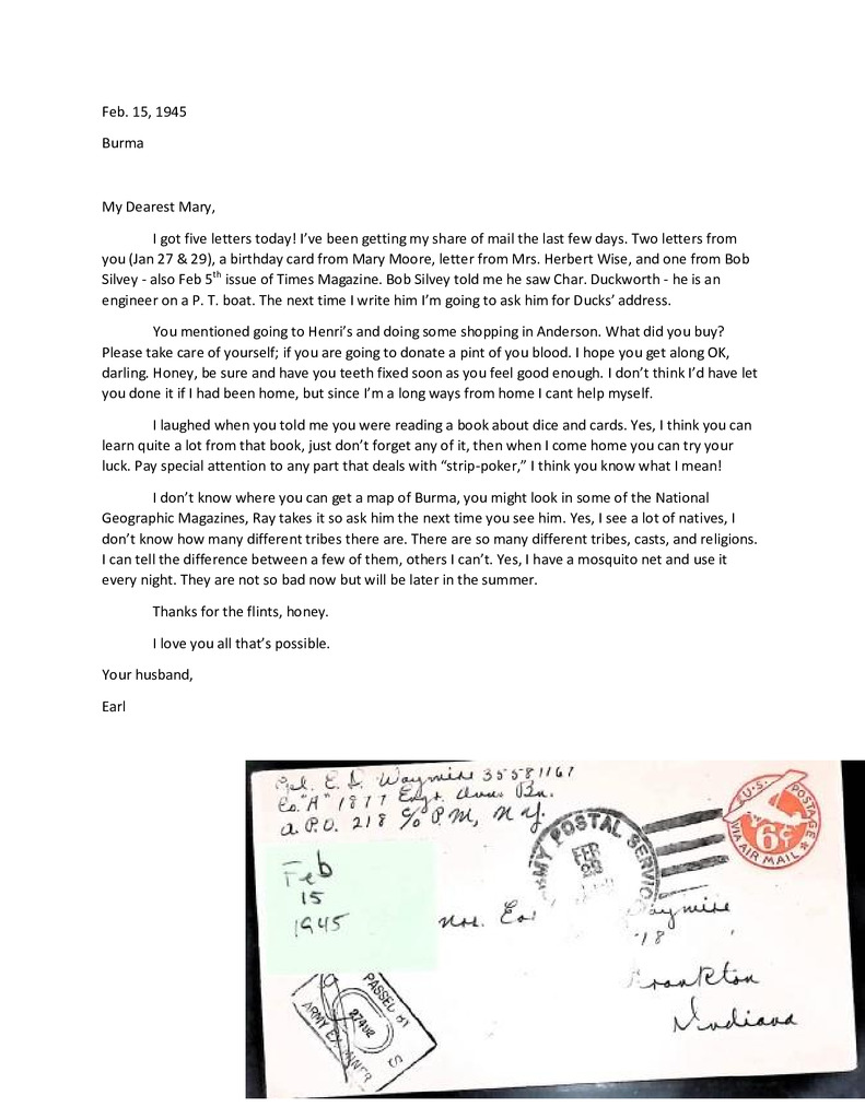 Waymire Letters February 15, 1945