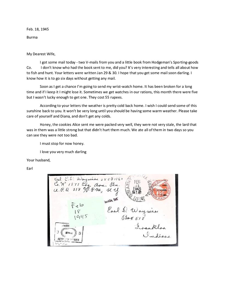 Waymire Letters February 18, 1945