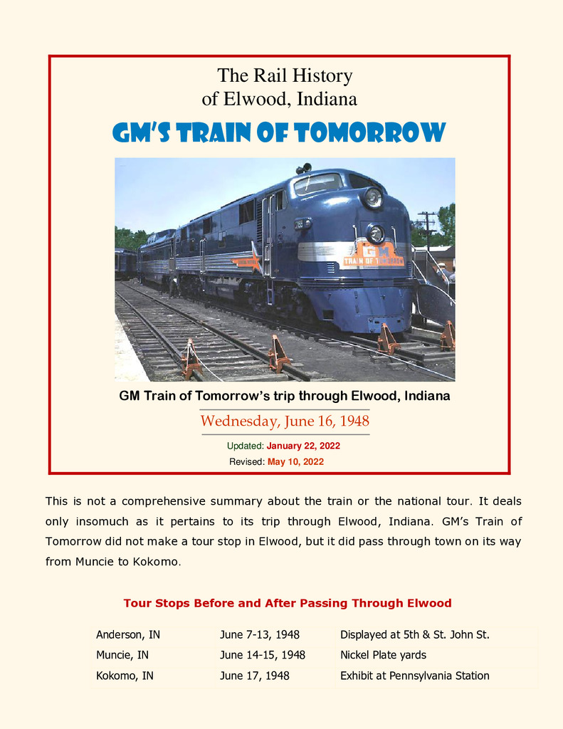 The Rail History of Elwood, Indiana GM's Train of Tomorrow