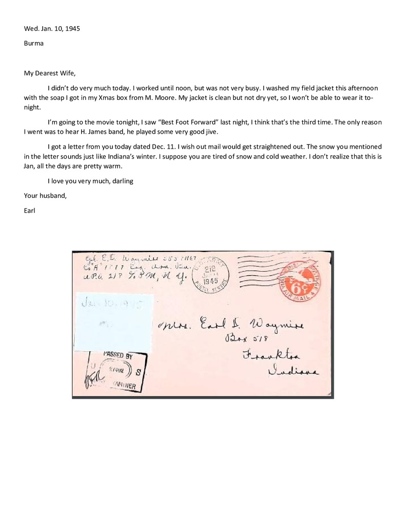 Waymire Letters January 10, 1945