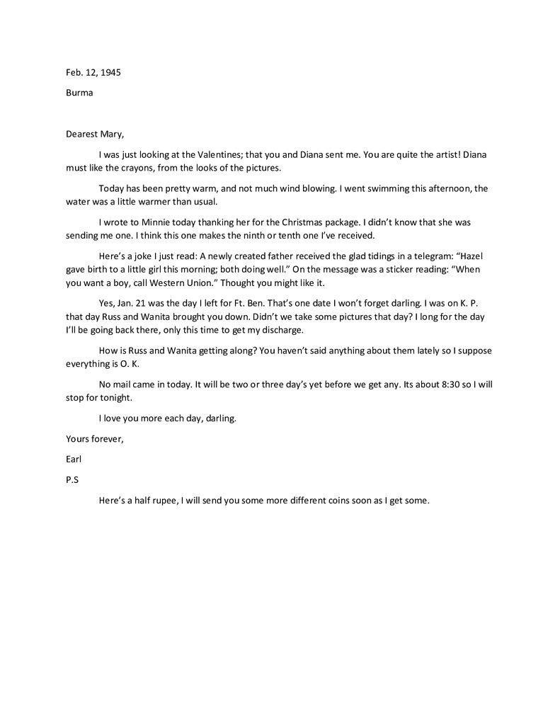 Waymire Letters February 12, 1945