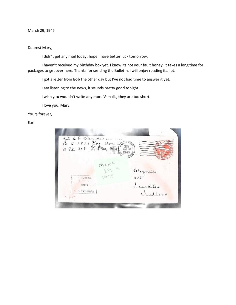 Waymire Letters March 29, 1945