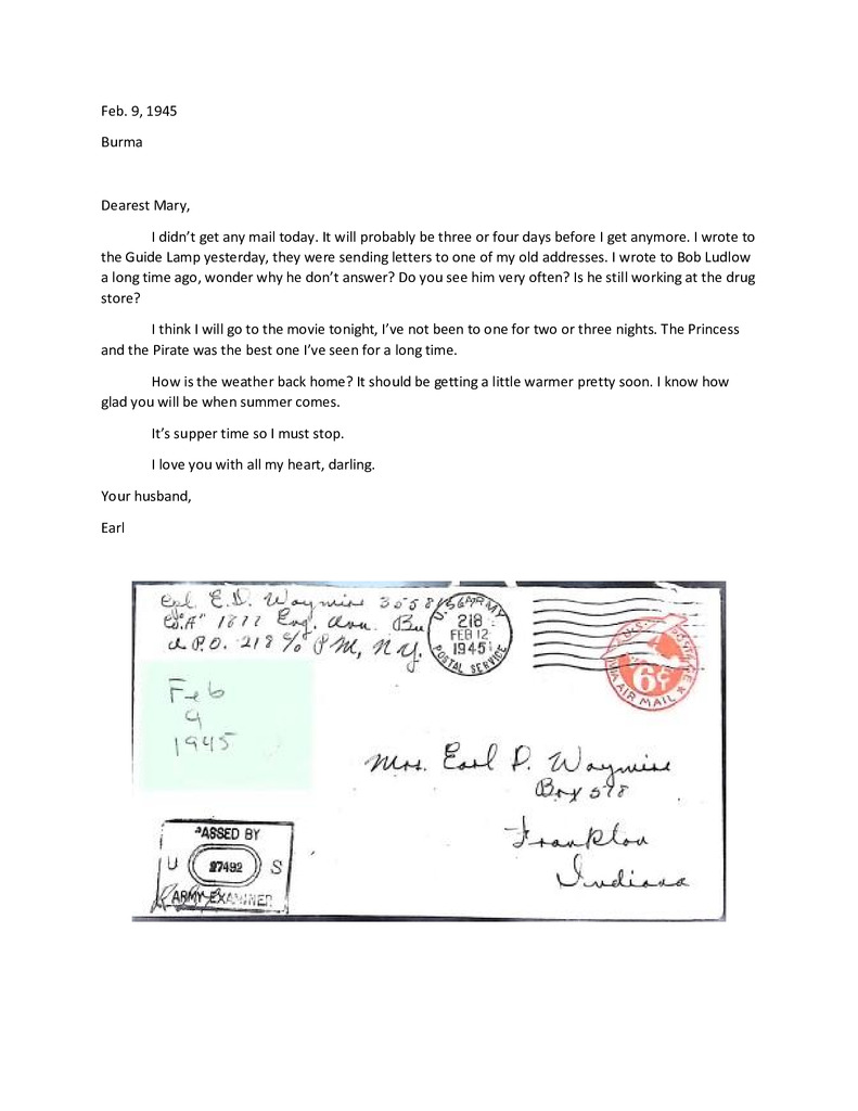 Waymire Letters February 9, 1945