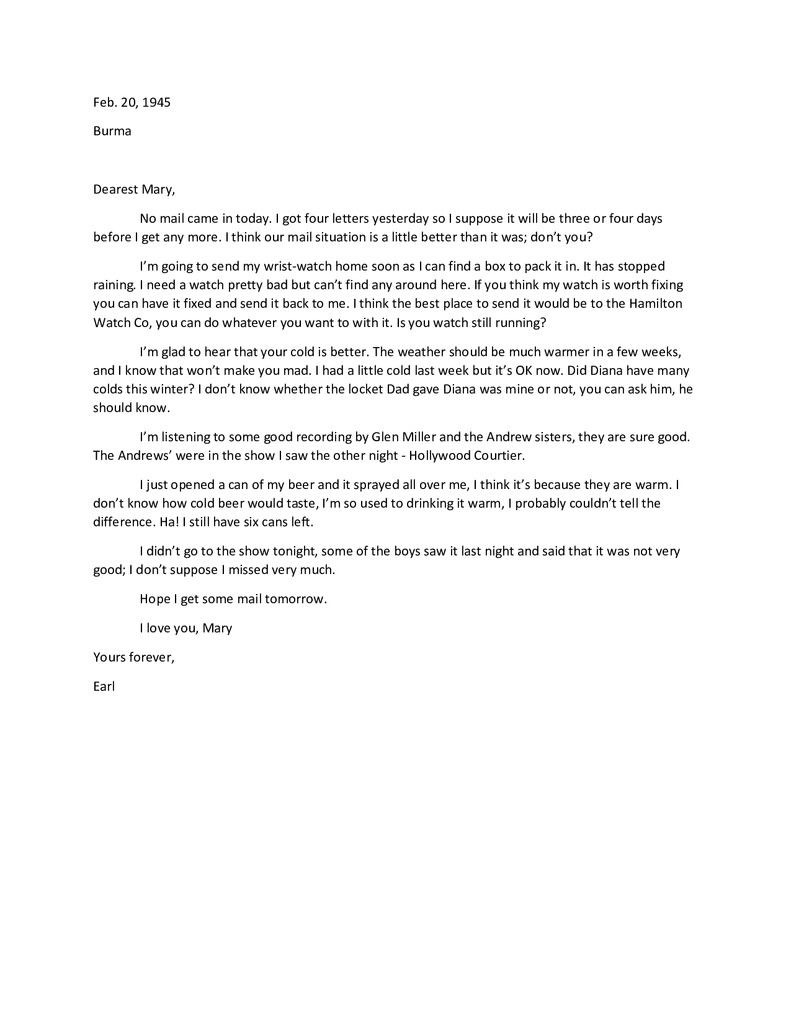 Waymire Letters February 20, 1945