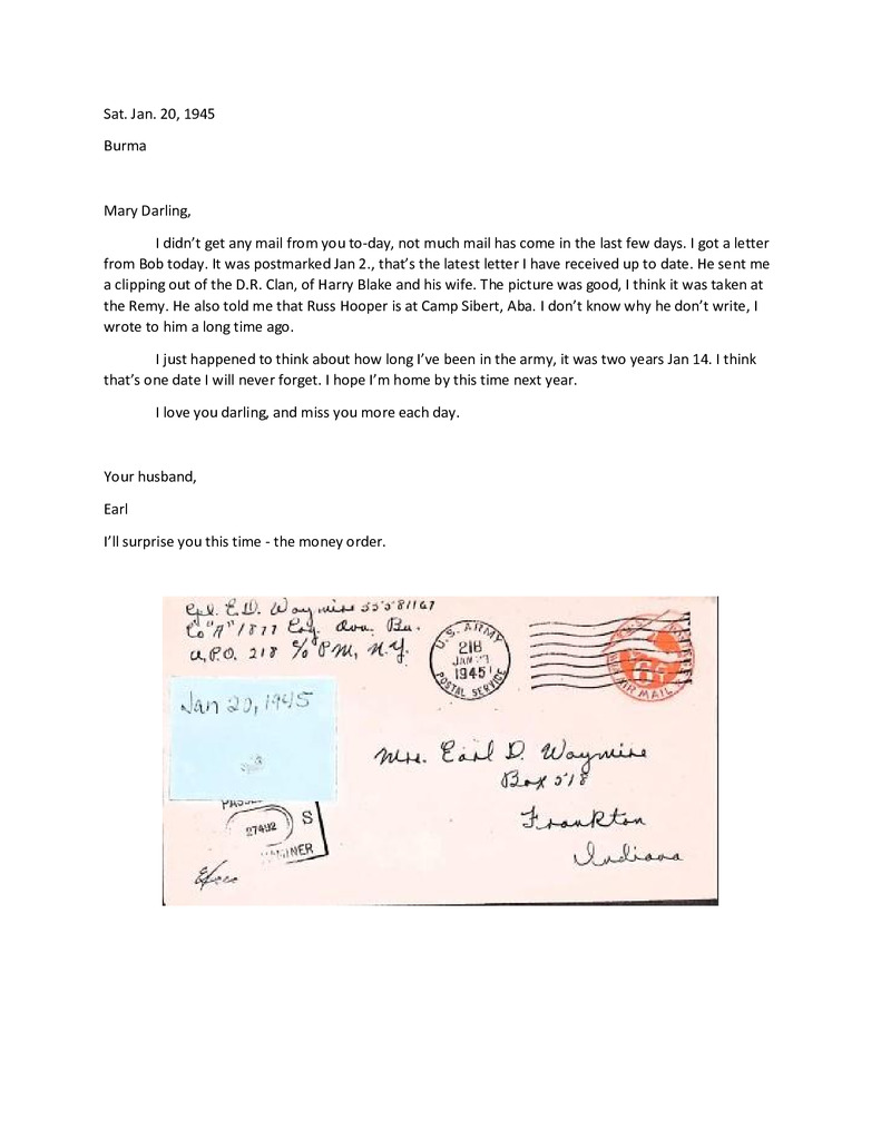 Waymire Letters January 20, 1945