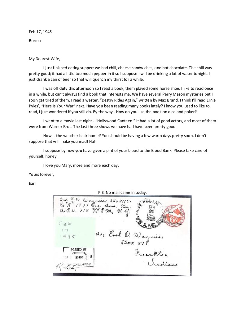 Waymire Letters February 17, 1945