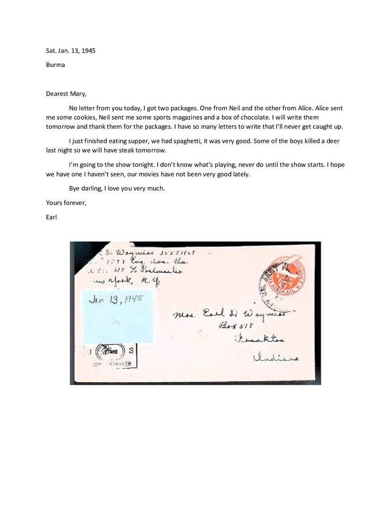 Waymire Letters January 13, 1945