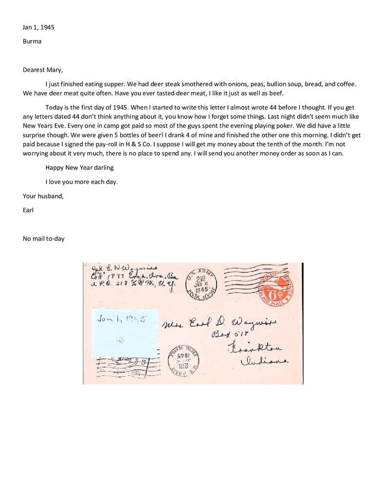 Waymire Letters Janurary 1, 1945