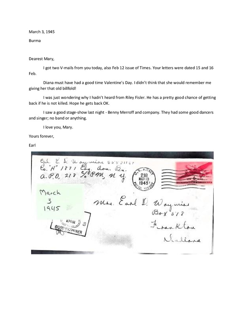Waymire Letters March 3, 1945