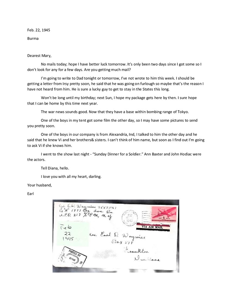 Waymire Letters February 22, 1945