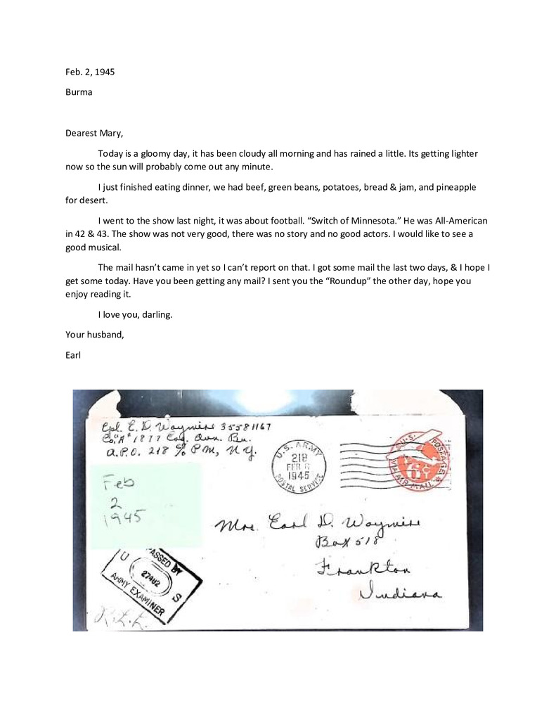 Waymire Letters February 2, 1945