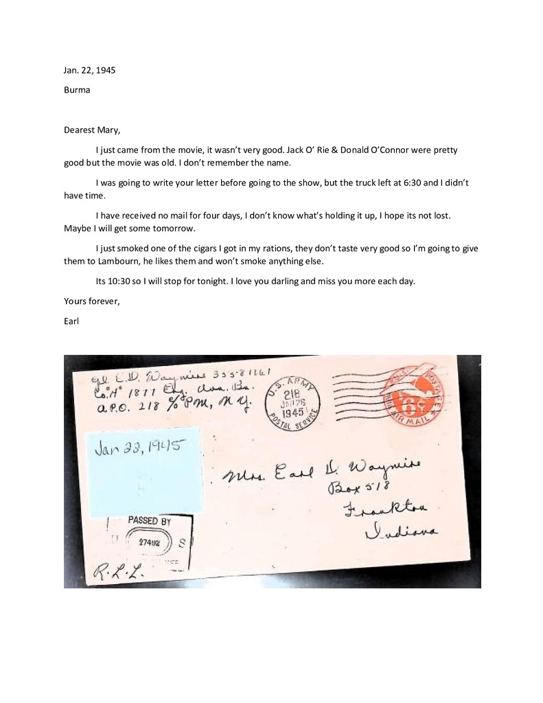 Waymire Letters January 22, 1945