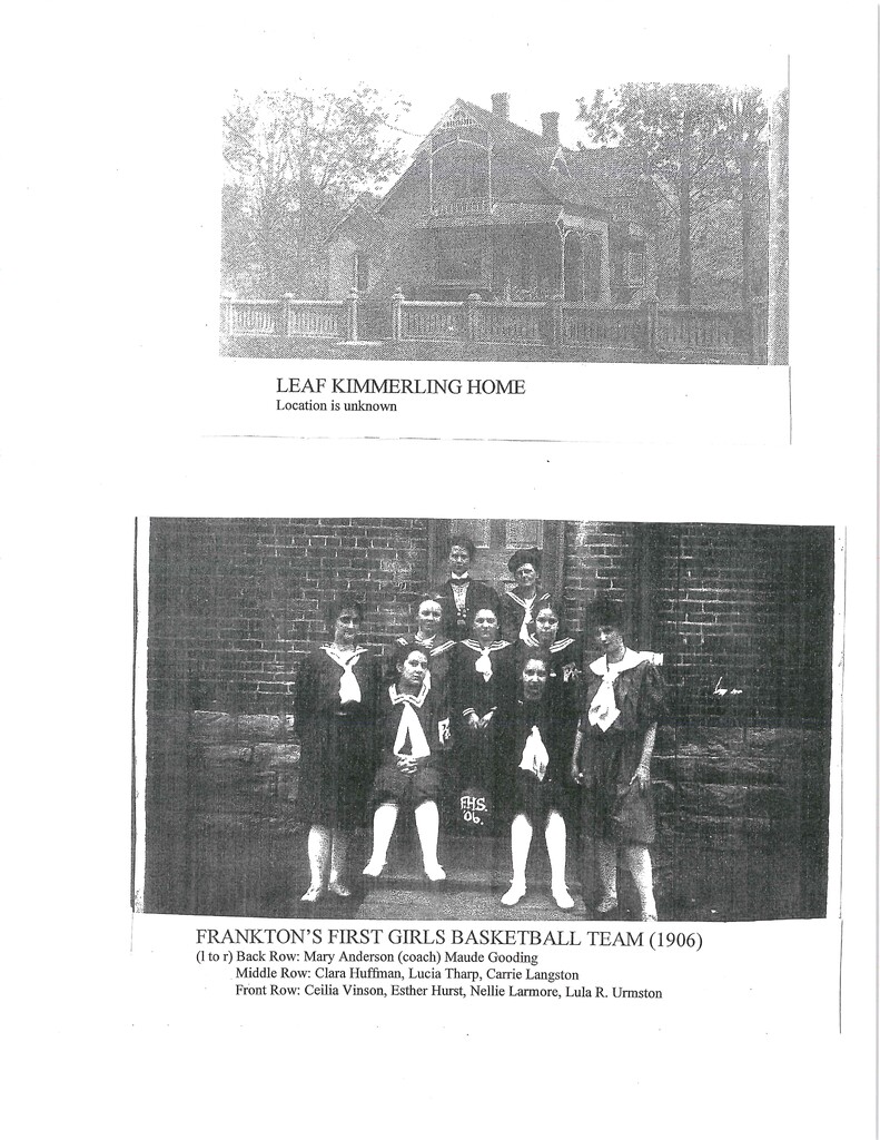 Leaf Kimmerling Home/Frankton's First Girls Basketball Team (1906)