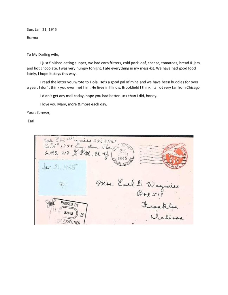 Waymire Letters January 21, 1945