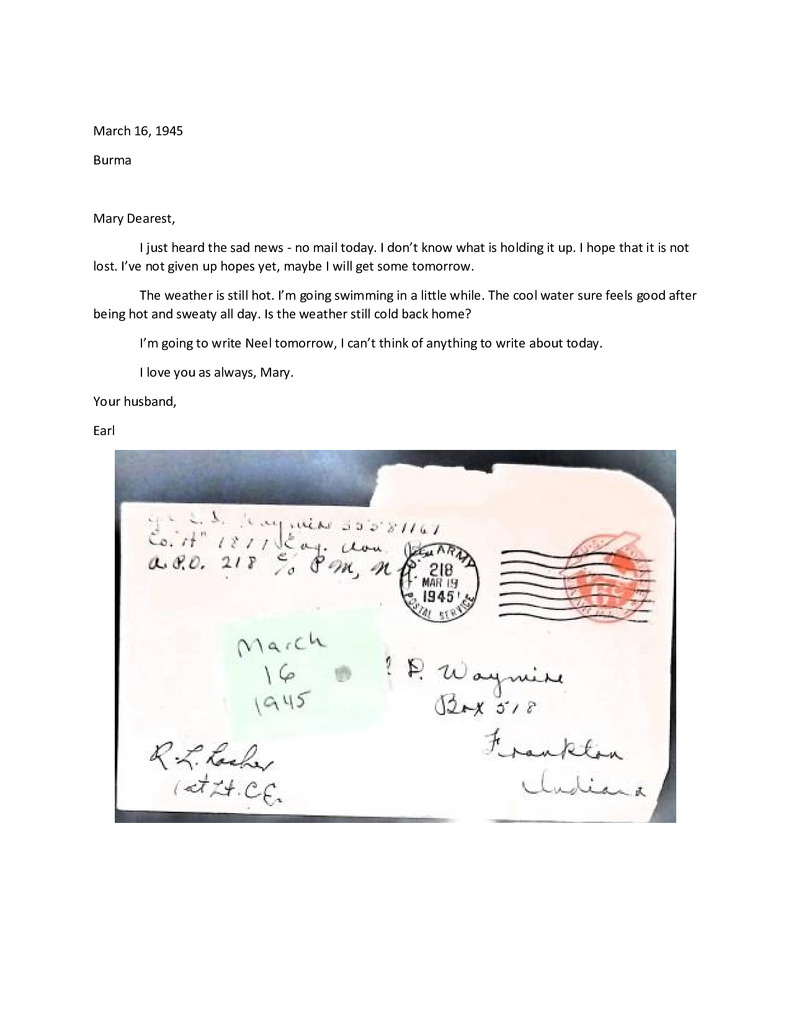Waymire Letters March 16, 1945