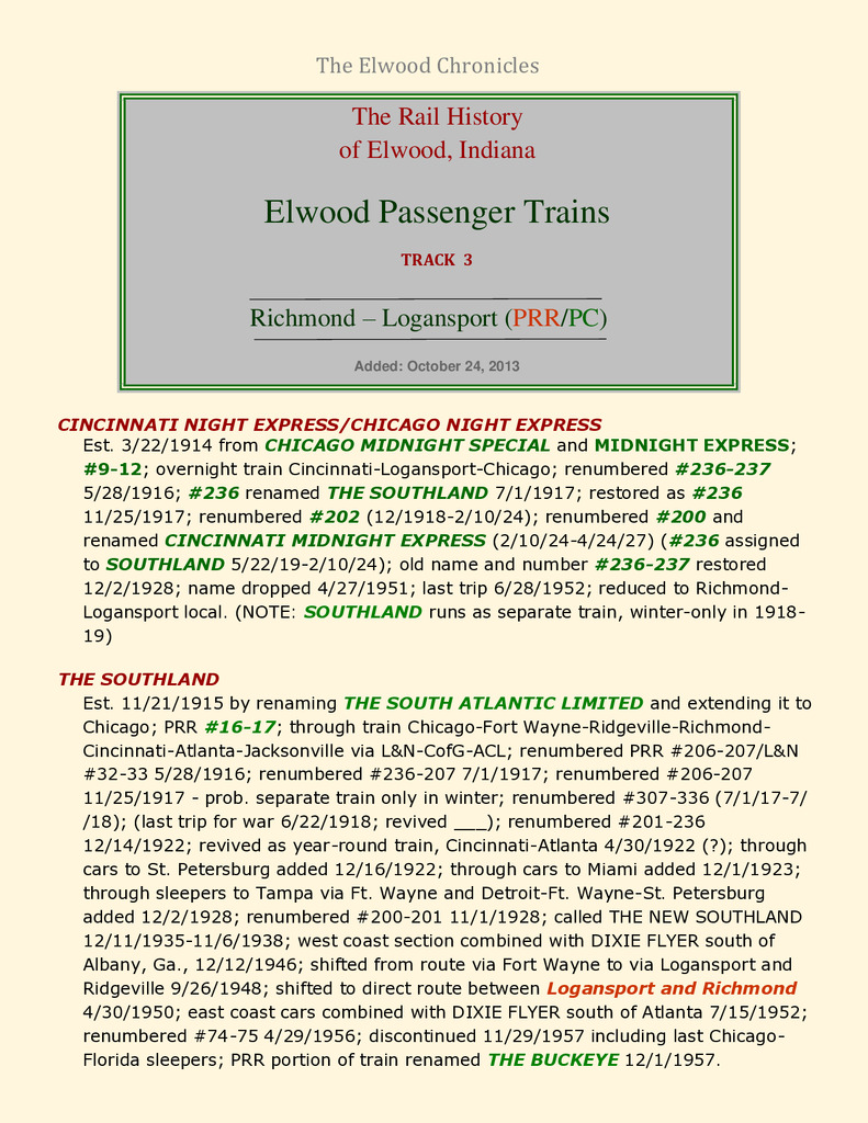 The Rail History of Elwood, Indiana - Elwood Passenger Trains