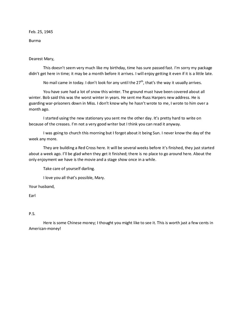 Waymire Letters February 25, 1945