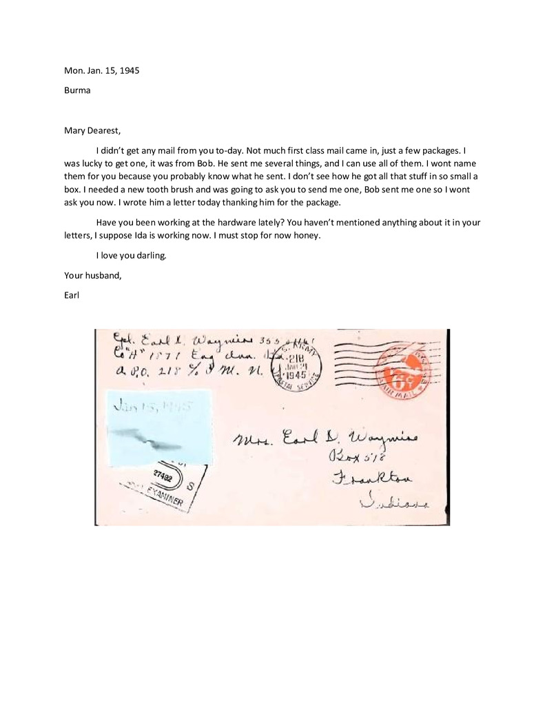 Waymire Letters January 15, 1945