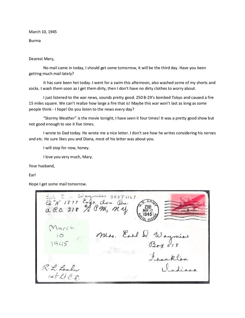 Waymire Letters March 10, 1945