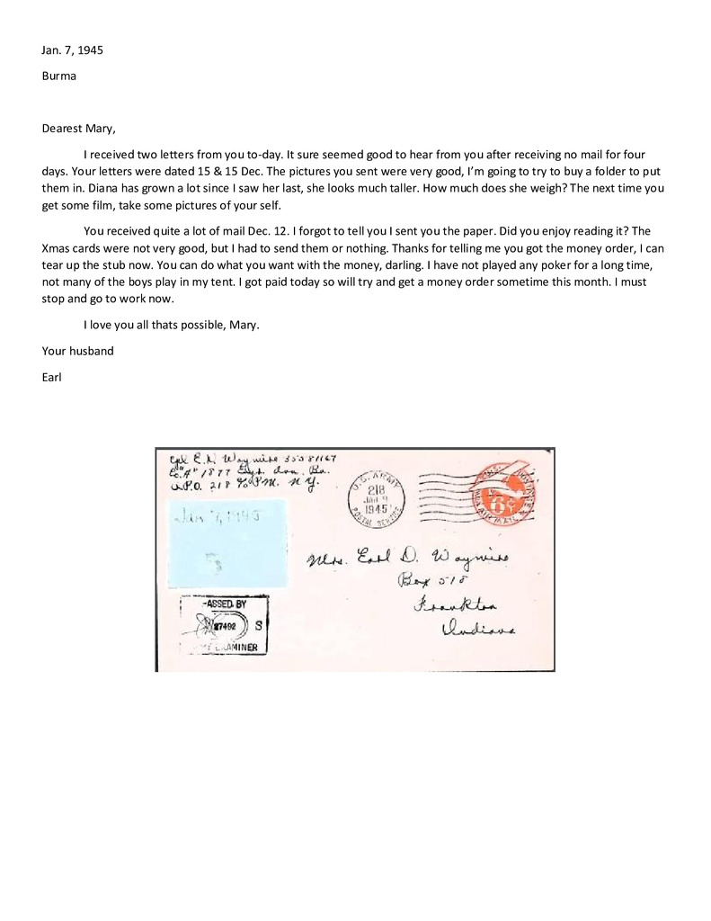 Waymire Letters January 7, 1945