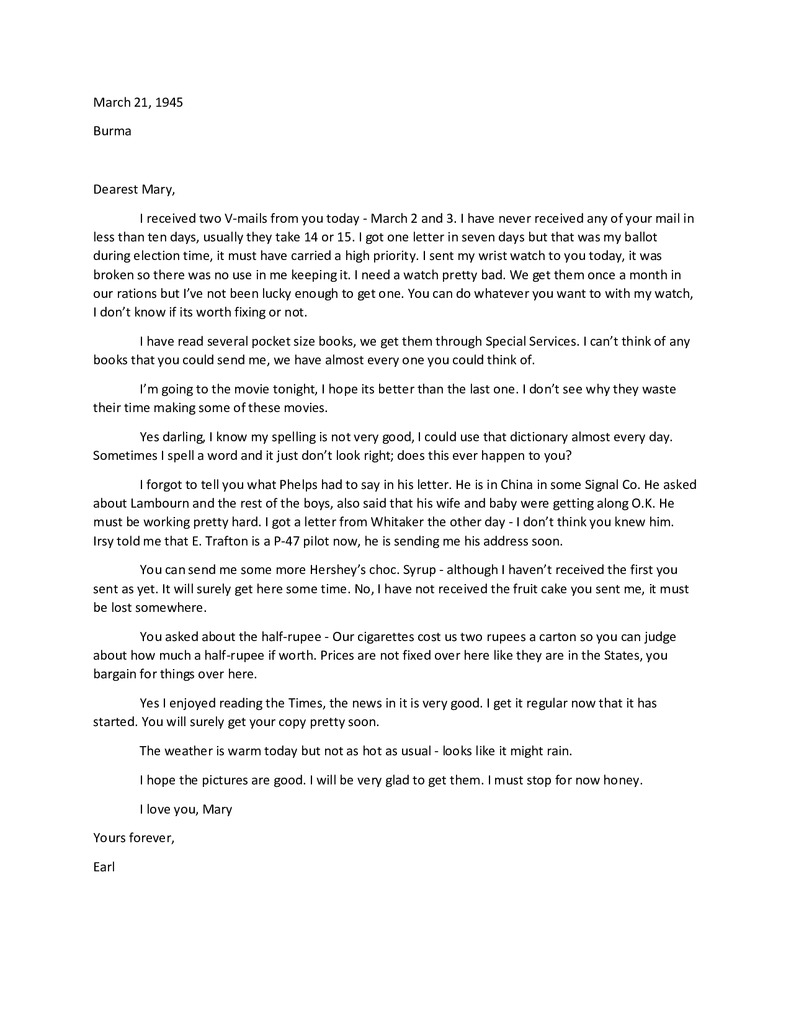 Waymire Letters March 21, 1945