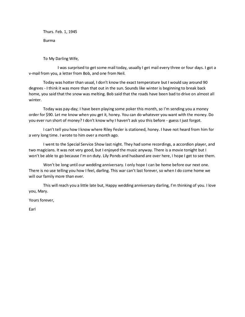 Waymire Letters February 1, 1945
