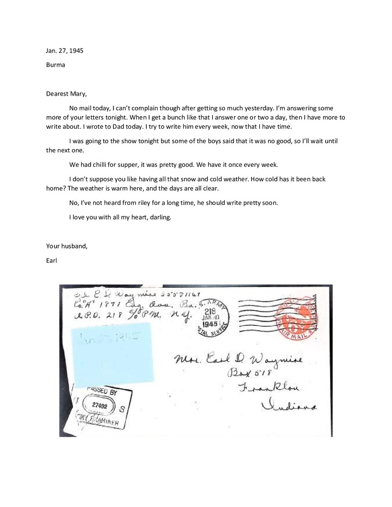 Waymire Letters January 27, 1945