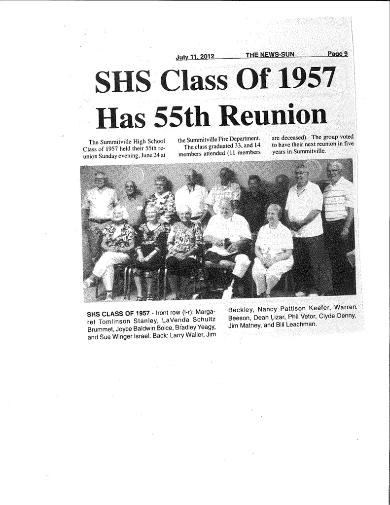SHS Class of 1957 has 55th Reunion