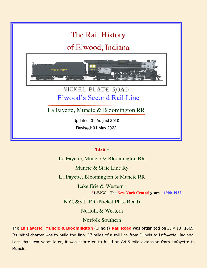 The Rail History of Elwood, Indiana - Elwood’s Second Rail Line