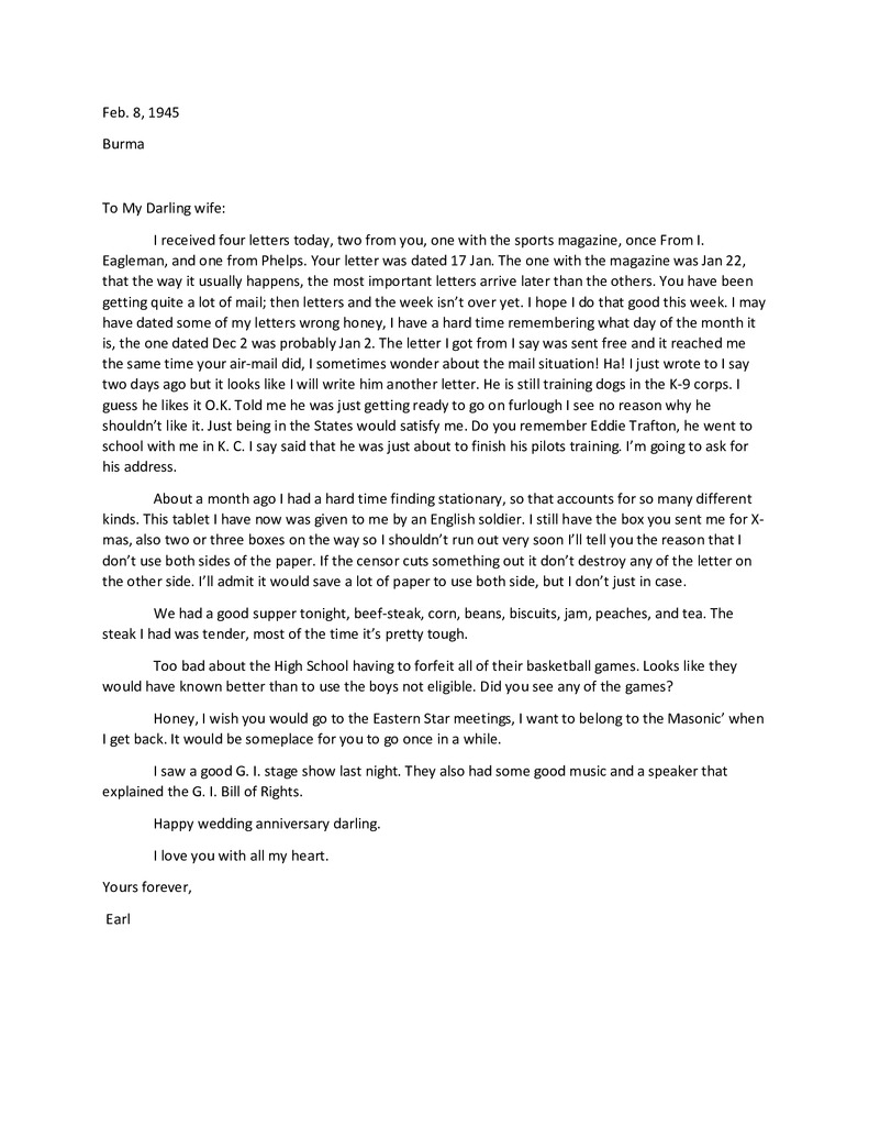 Waymire Letters February 8, 1945