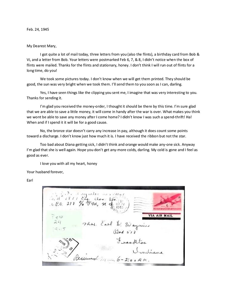 Waymire Letters February 24, 1945