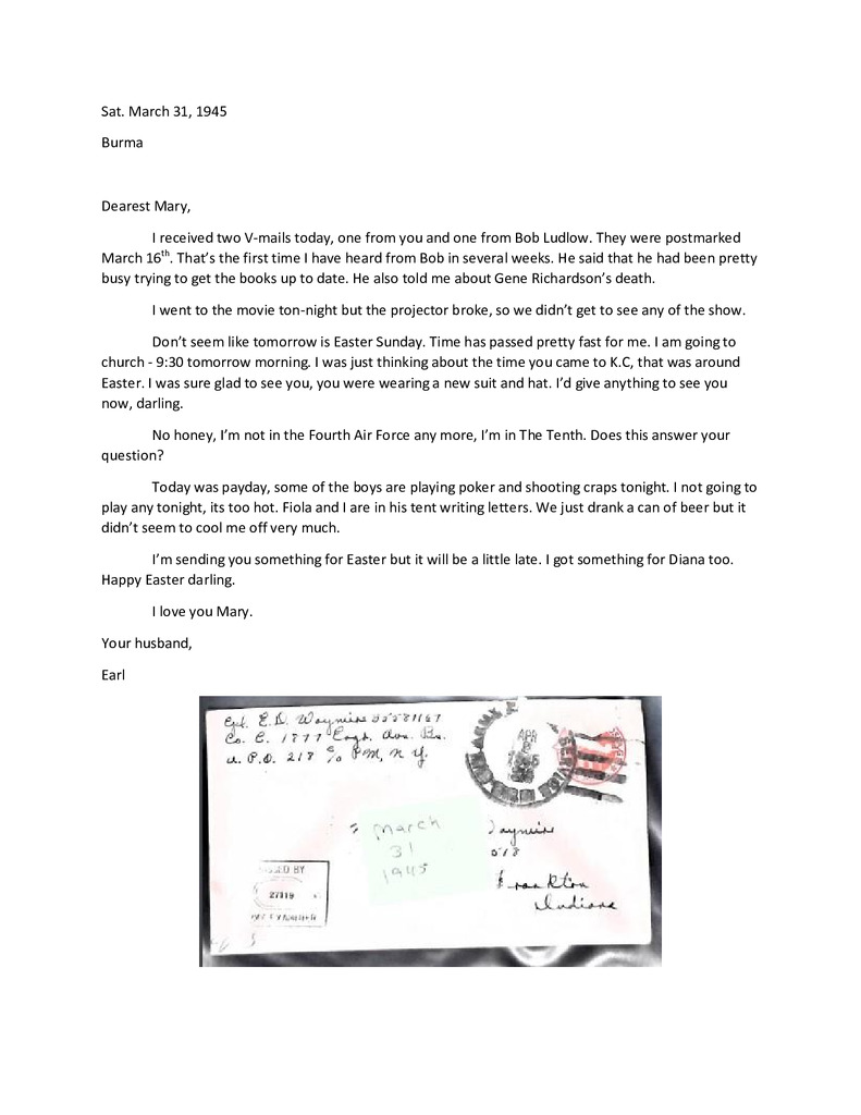 Waymire Letters March 31, 1945