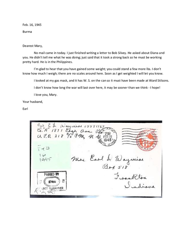 Waymire Letters February 16, 1945