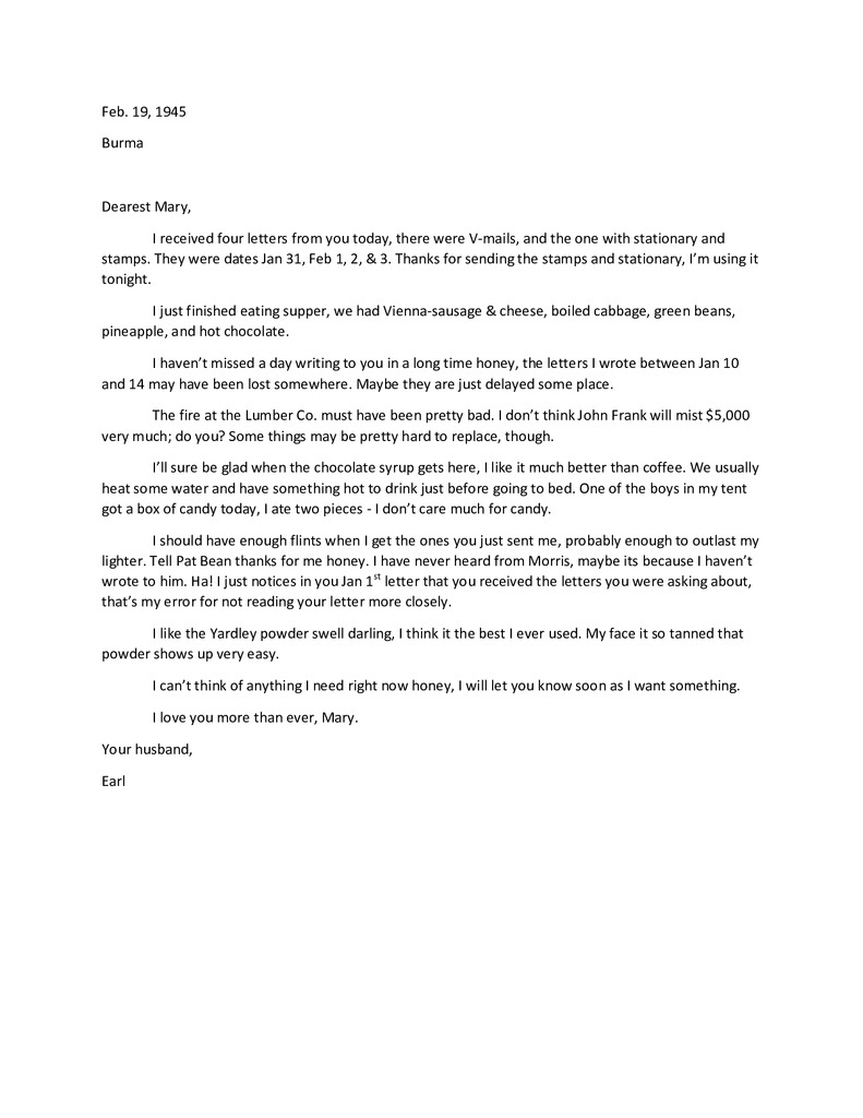Waymire Letters February 19, 1945