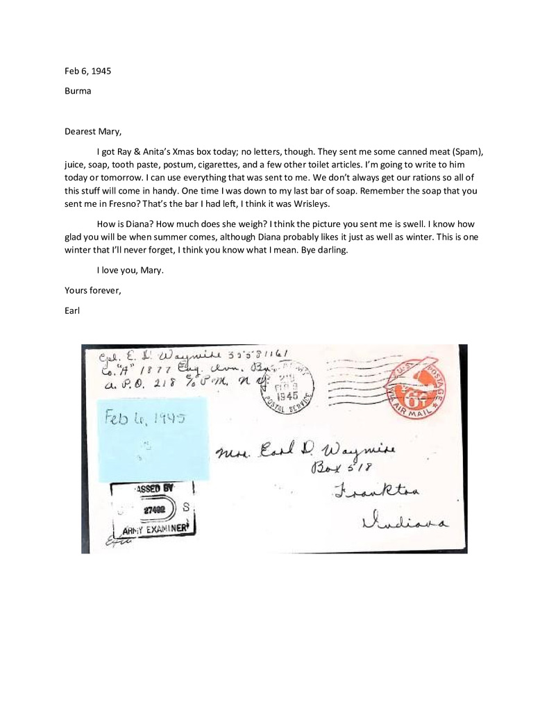 Waymire Letters February 6, 1945