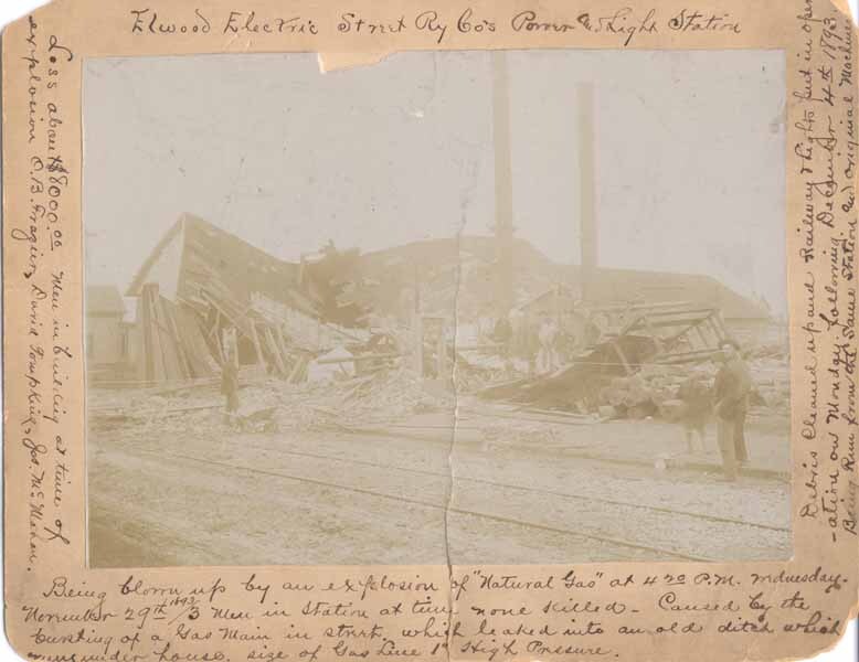 Elwood Electric Railway Company Power and Light Station after the explosion.