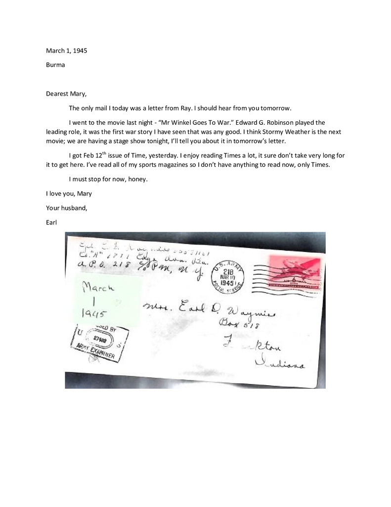 Waymire Letters March 1, 1945