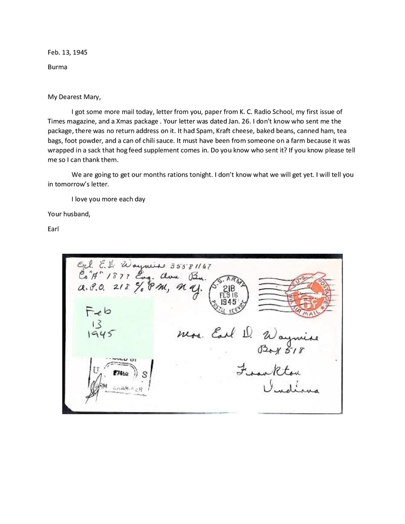 Waymire Letters February 13, 1945