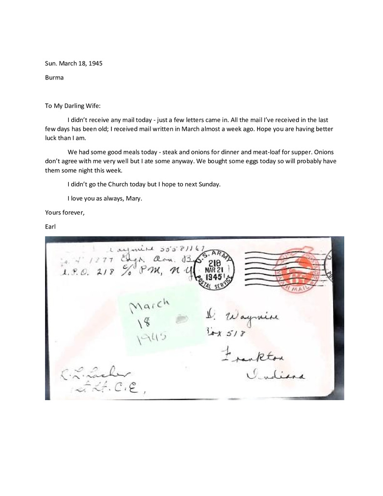 Waymire Letters March 18, 1945
