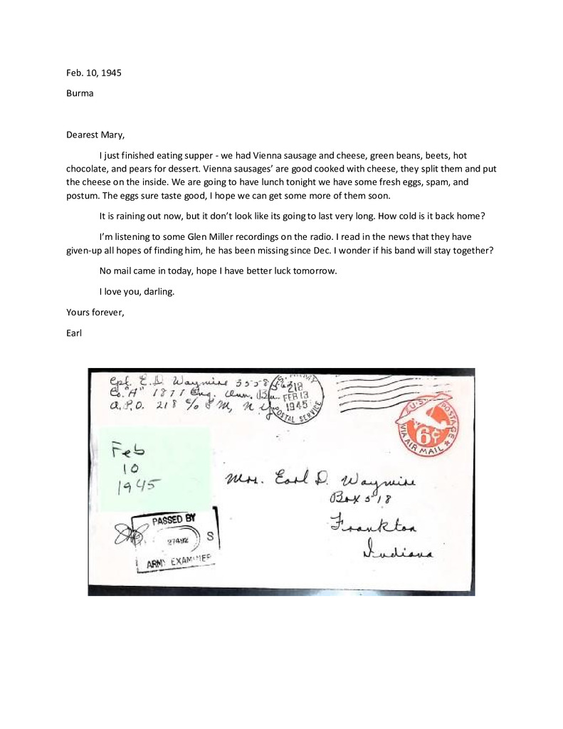 Waymire Letters February 10,1945